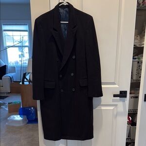 Classic Black Double-Breasted wool Coat men’s large